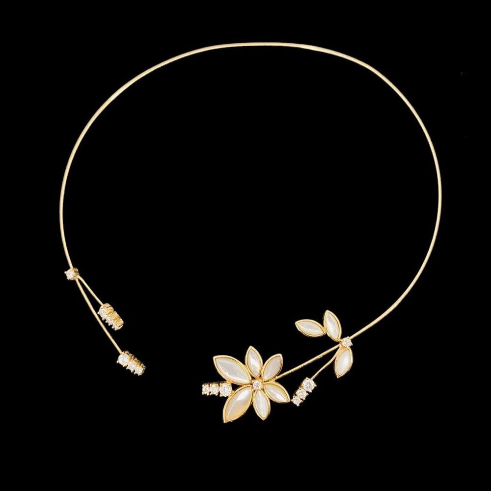 Saks Fifth Avenue Gold Flower Choker Necklace with White Petal Accents